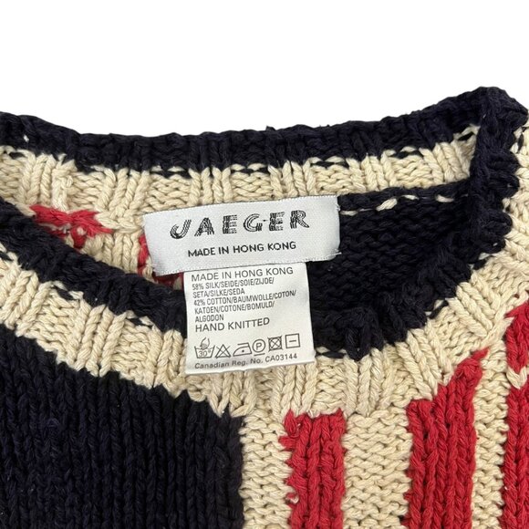 Vintage Jaeger Hand Knit Silk Blend Oversized Stars Stripes Flag Sweater Medium - Picture 8 of 11